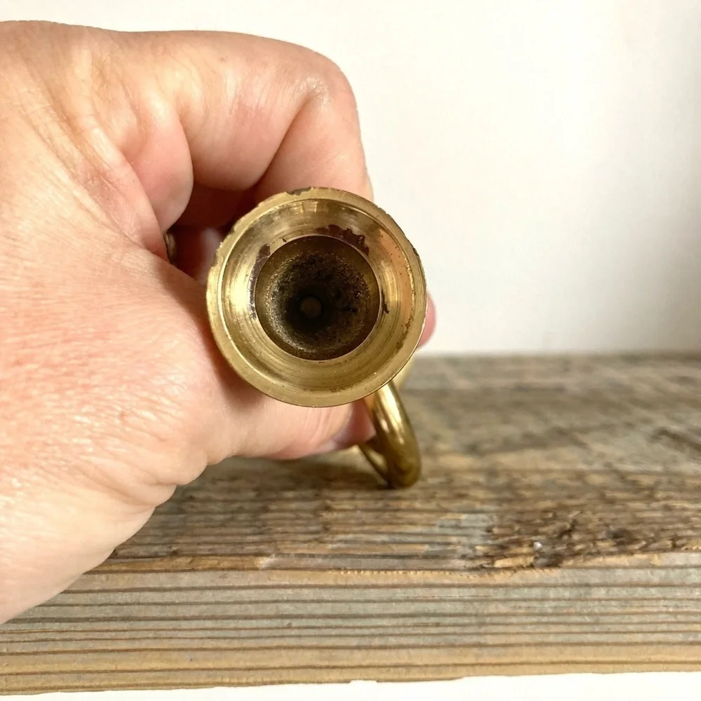 Small brass bugle candlestick